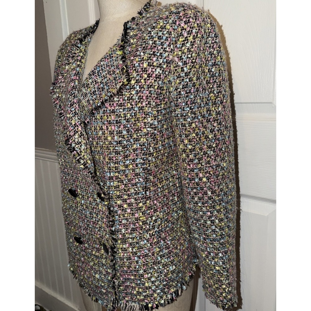 Emporio Armani Women's Multi Color Pastel Tweed Blazer Size 44 US 12 Fringe - Picture 3 of 10